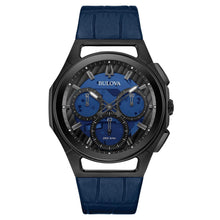 BULOVA Men's Bulova CURV Chronograph Blue Leather Strap Watch 98A232