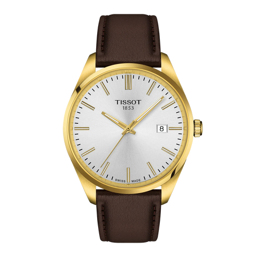 Tissot PR 100 Quartz 40MM Brown Leather Band Gold Watch T1504103639100