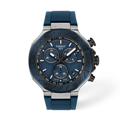 Tissot T-Race 45mm Chronograph Blue Dial Silicone Strap Watch T1414172704100