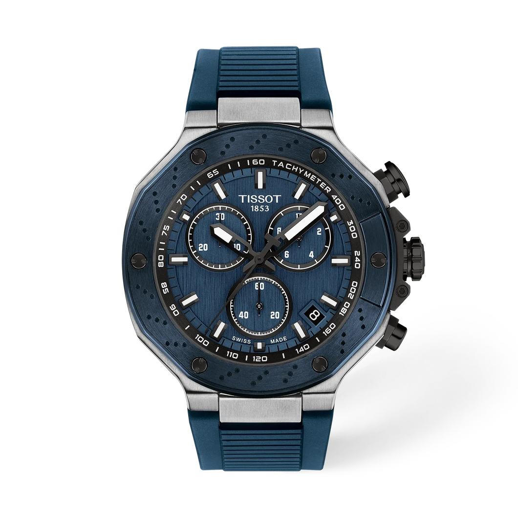Tissot T-Race 45mm Chronograph Blue Dial Silicone Strap Watch T1414172704100