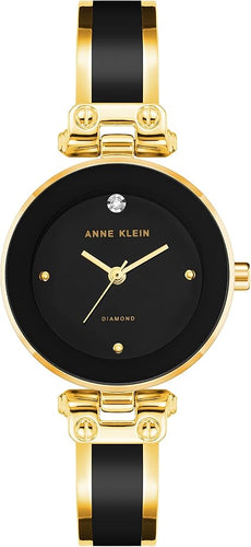 Anne Klein Diamond Accented 28MM Black & Gold Toned Ladies Watch AK-1980BKGB