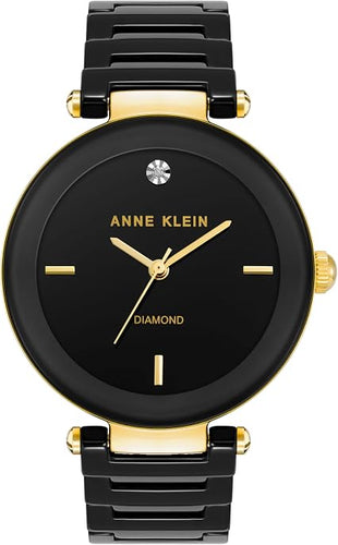 Anne Klein Ceramic Two-Toned Black & Gold Diamond Accented Ladies Watch AK-1018BKBK