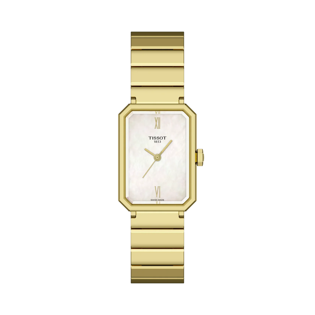 Tissot SRV Rectangular White MOP Gold Watch T1601103311300