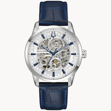 BULOVA SUTTON AUTOMATIC SKELETON WATCH BLUE LEATHER 96A330