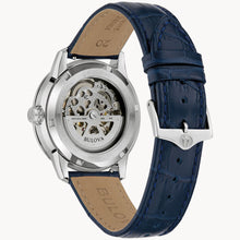 BULOVA SUTTON AUTOMATIC SKELETON WATCH BLUE LEATHER 96A330