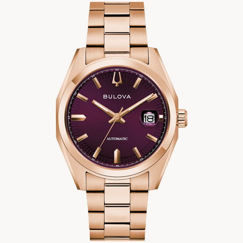 BULOVA SURVEYOR ROSE GOLD PURPLE 39MM WATCH 97B234