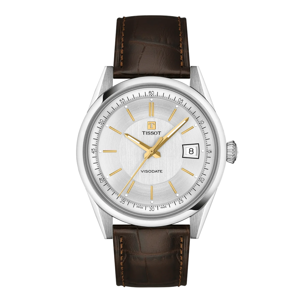 Tissot Visodate Stainless Steel Leather Band 39mm T1574071603100