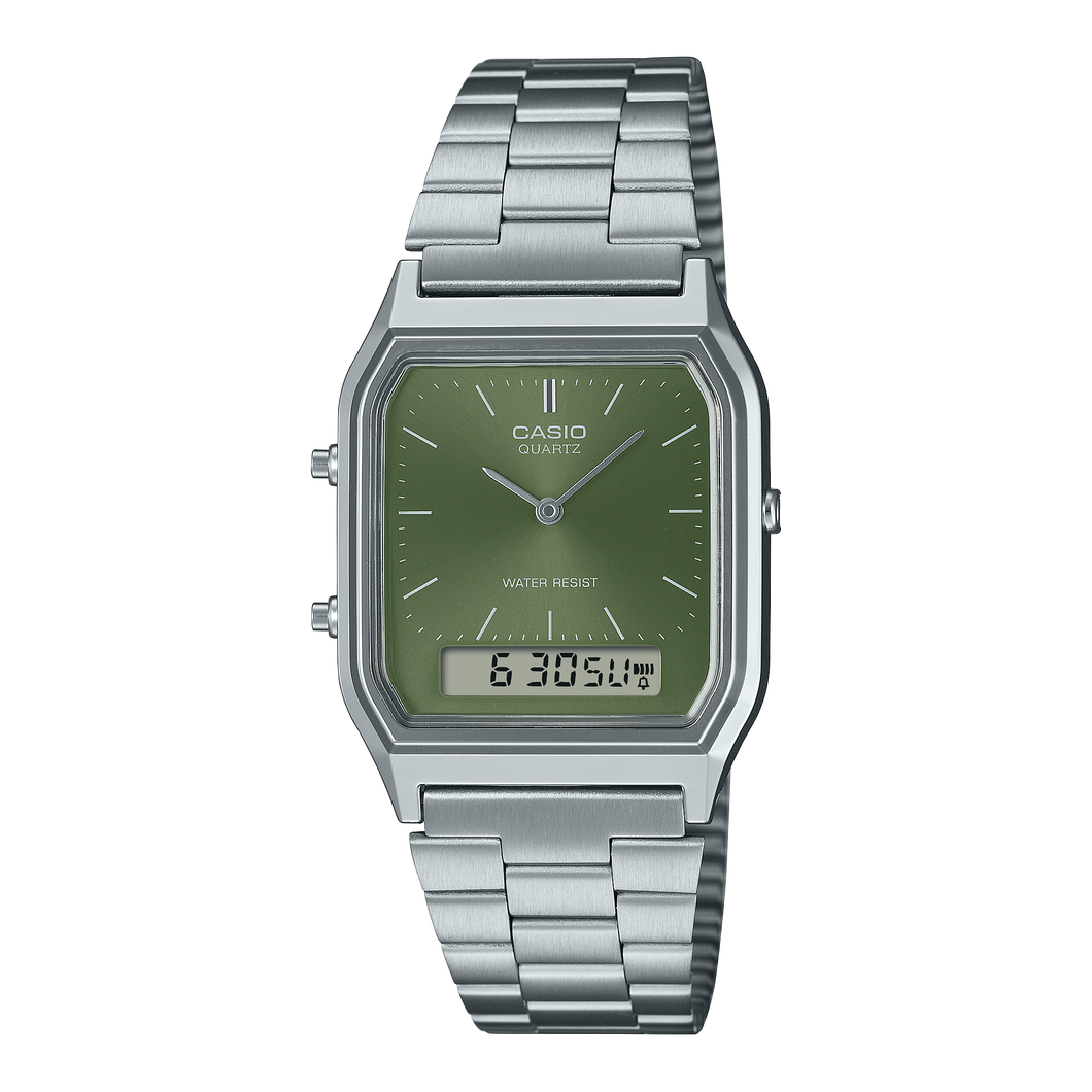 Casio Vintage Sage Green Analog-Digital 30mm Watch AQ230A-3A