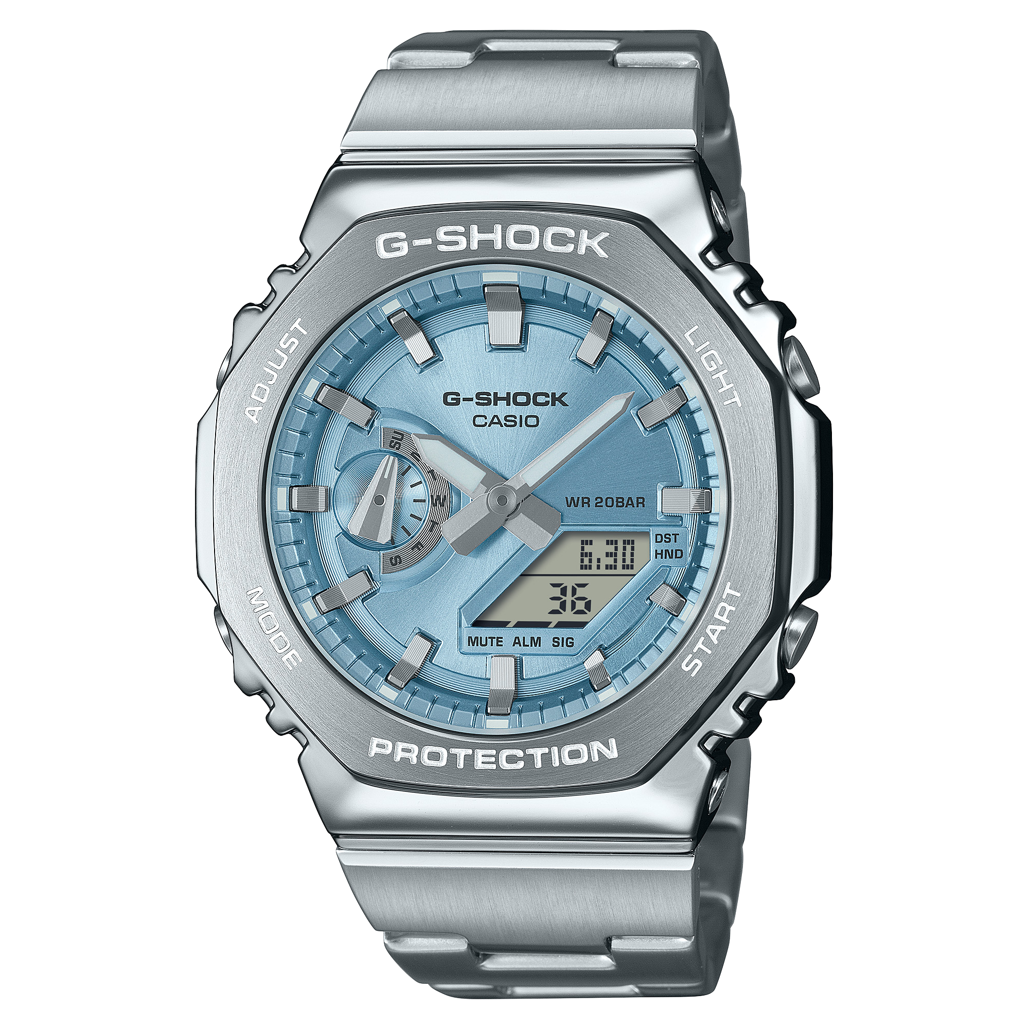 g-shock アイスブルー　GM-2110D-2AJF メタル G-Shock G-Steel Octagonal Light Blue Dial Watch GM-2110D-2A