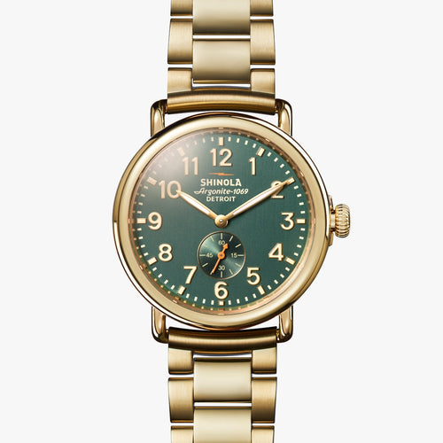 Shinola Runwell 41mm Deep Teal Dial Gold Bracelet S0120291084