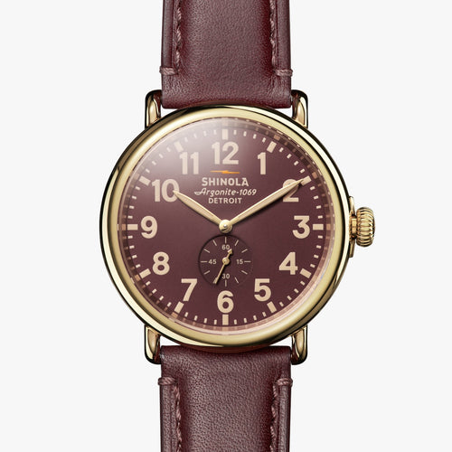 Shinola Runwell Gold Oxblood Dial 47mm Watch S0120291088