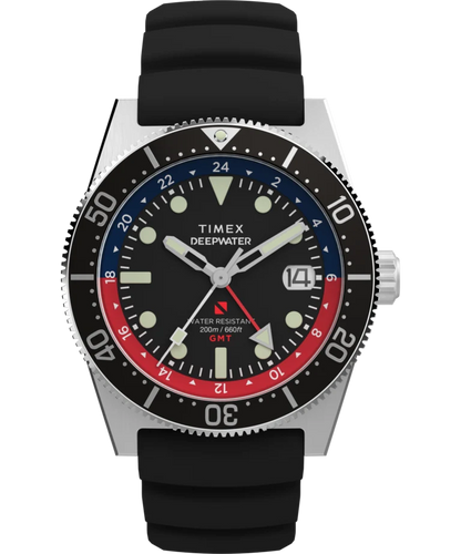 Timex Deepwater Reef 200 GMT 41MM Black Dial Rubber Strap Watch TW2W75000