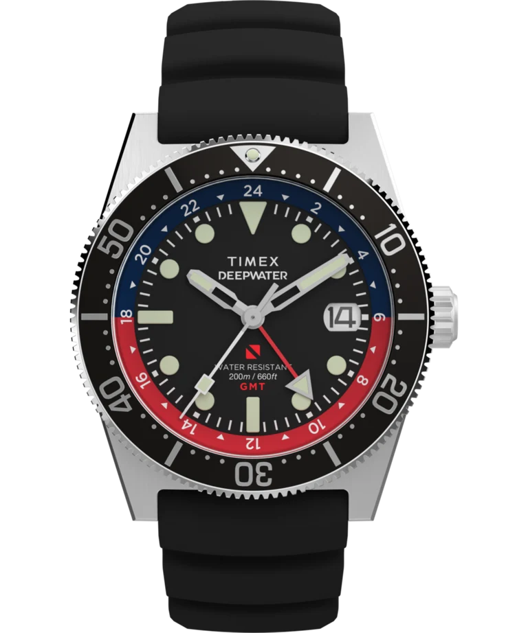Timex Deepwater Reef 200 GMT 41MM Black Dial Rubber Strap Watch TW2W75000
