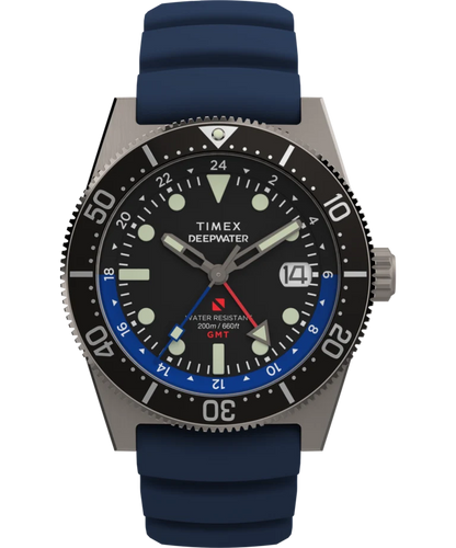 Timex Deepwater Reef 200 GMT Blue Rubber Strap 41mm Watch TW2W75100