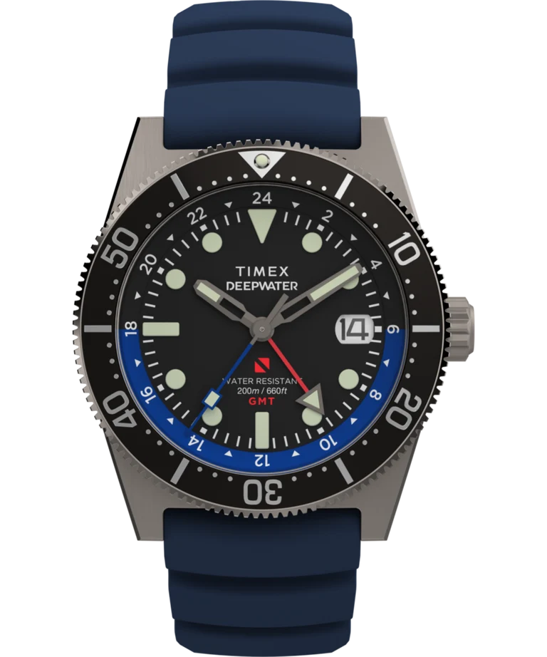Timex Deepwater Reef 200 GMT Blue Rubber Strap 41mm Watch TW2W75100