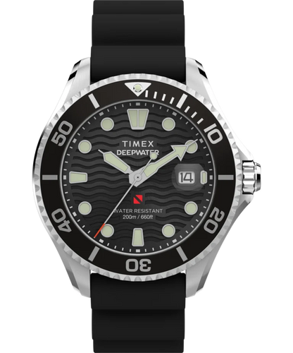 Timex Deepwater Meridian 200 Rubber Strap Black Dial 44MM Watch TW2W81600
