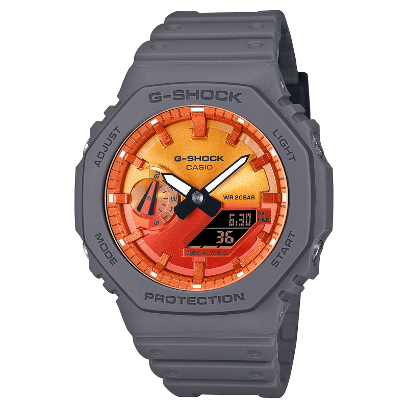 G-Shock Flames of Color Orange and Gray Octagonal Watch GA2100FL