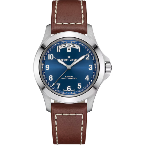 Hamilton Khaki Field King Day-Date 40mm Blue Dial Brown Leather Strap Watch H64475540