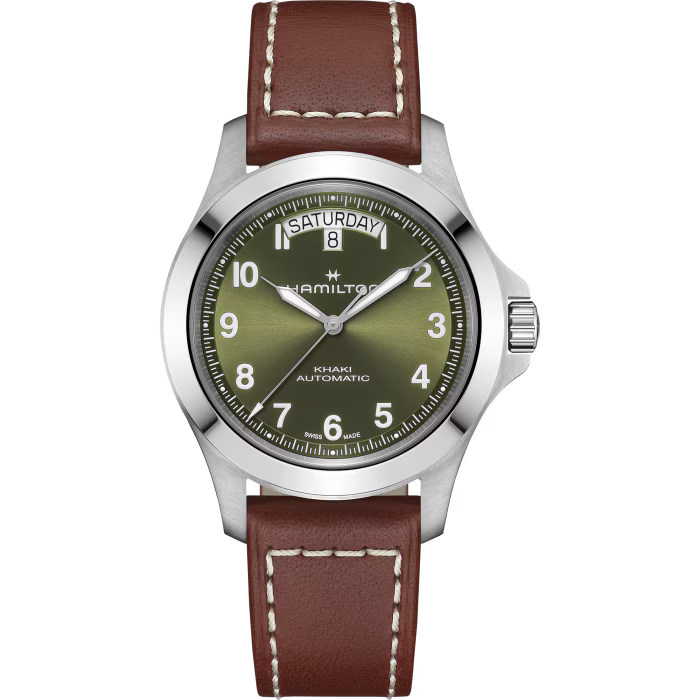 Hamilton Khaki Field King Day-Date 40mm Green Dial Brown Leather Strap Watch H64475560