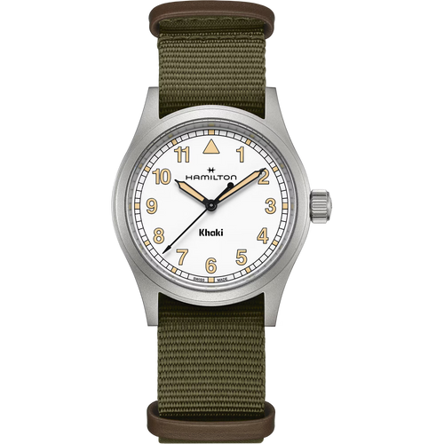 Hamilton Khaki Field Quartz 38mm White Dial Green Strap Watch H69401910