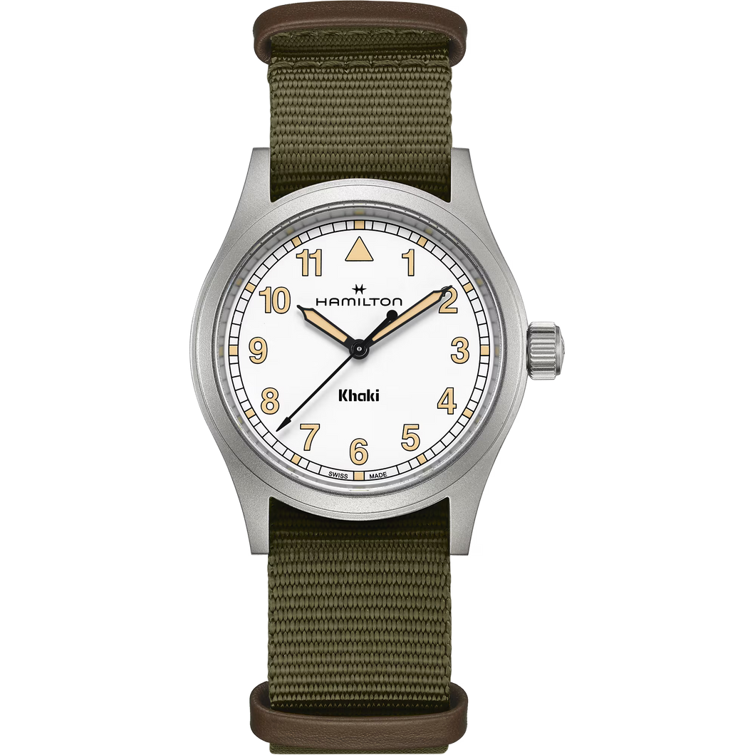 Hamilton Khaki Field Quartz 38mm White Dial Green Strap Watch H69401910