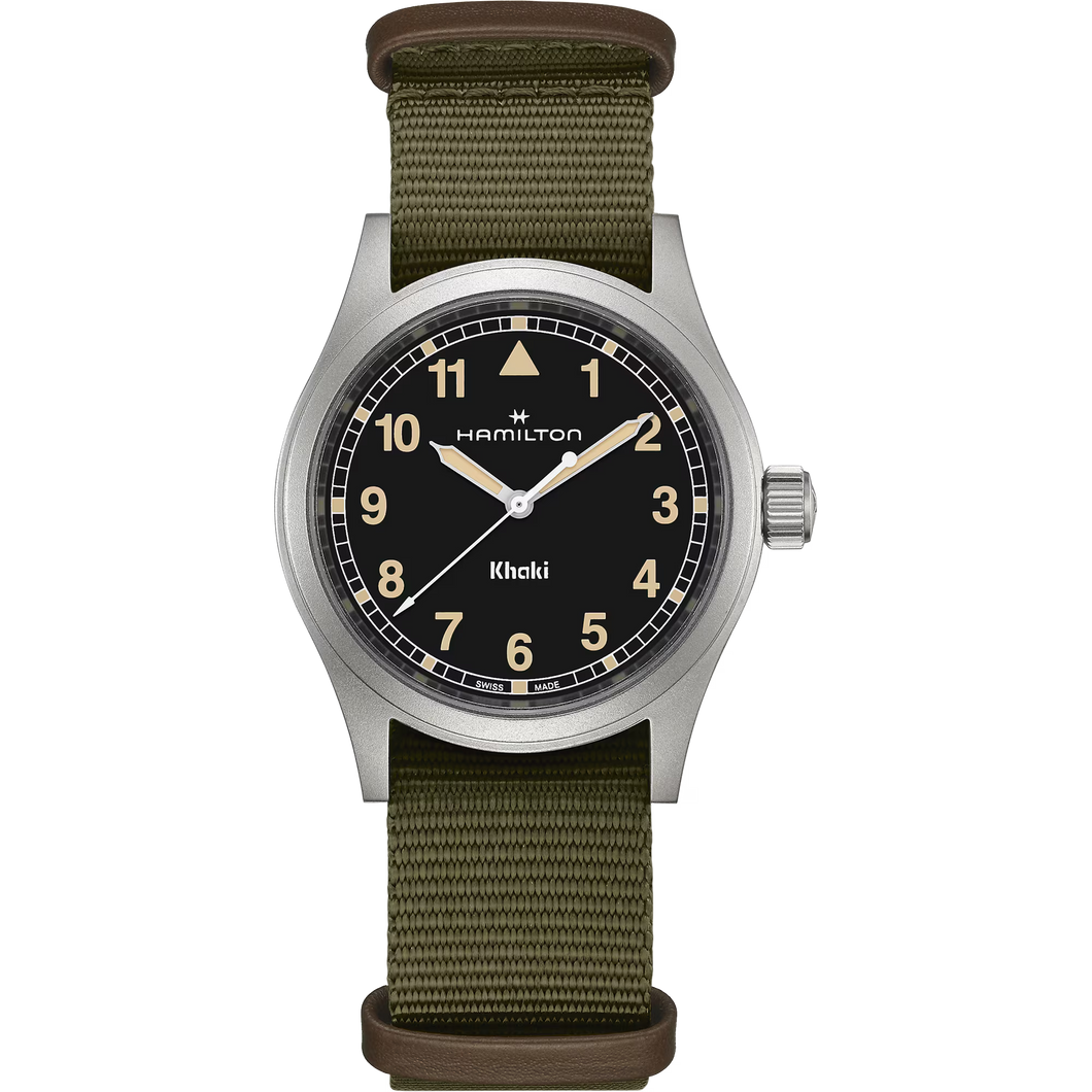 Hamilton Khaki Field Quartz 38mm Black Dial Green Strap Watch H69401930