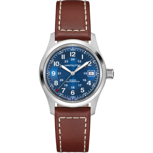 Hamilton Khaki Field Auto 38mm Blue Dial Brown Leather Strap Watch H70455540