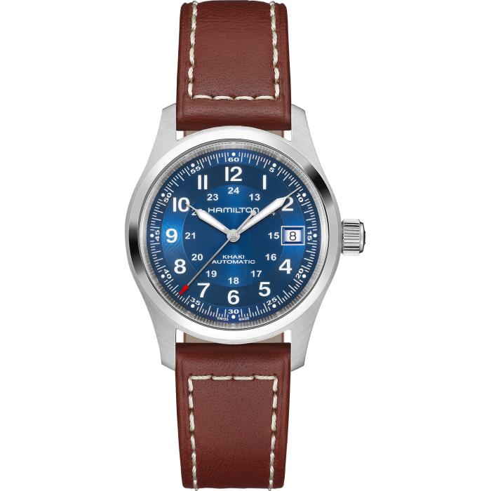 Hamilton Khaki Field Auto 38mm Blue Dial Brown Leather Strap Watch H70455540