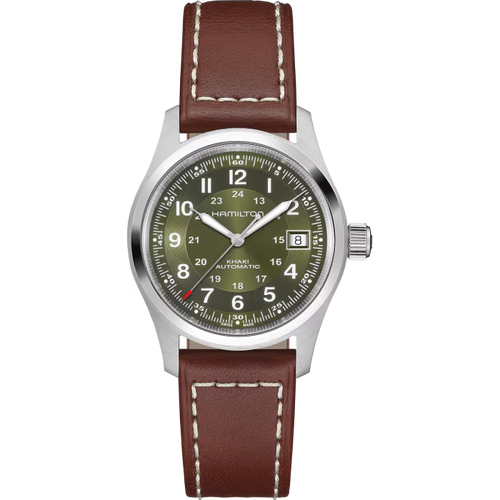 Hamilton Khaki Field Auto 38mm Green Dial Brown Leather Strap Watch H70455560