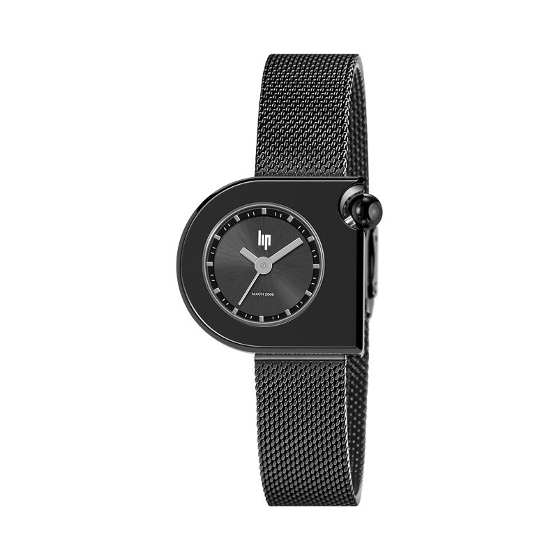 LIP MACH 2000 Mini Moon Watch 30*28mm Black Milanese 671392 