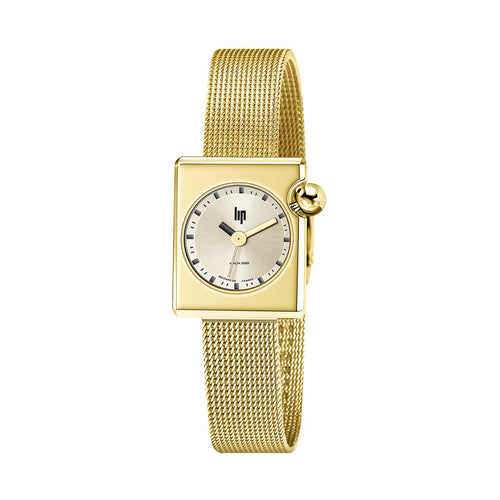 LIP MACH 2000 Mini Square 30mm Watch Gold Milanese 671177