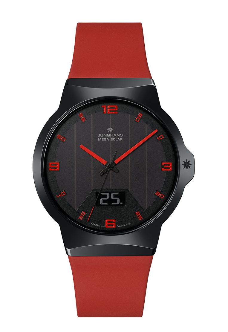 Junghans Force Mega Solar Watch Black Ceramic Red Rubber 18/1402.00