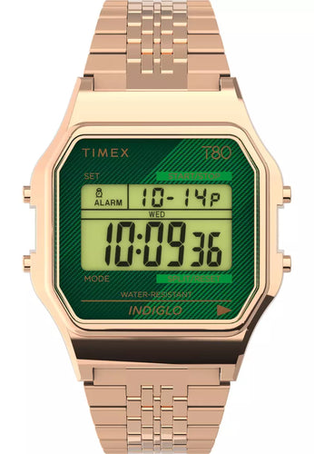 Timex T80 Rose Gold Green Dial Digital Watch TW2V19700