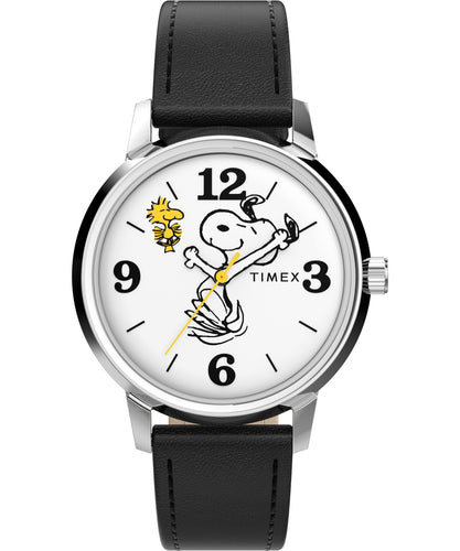Timex Peanuts Marlin Black Leather Strap Unisex Watch TW2Y19900