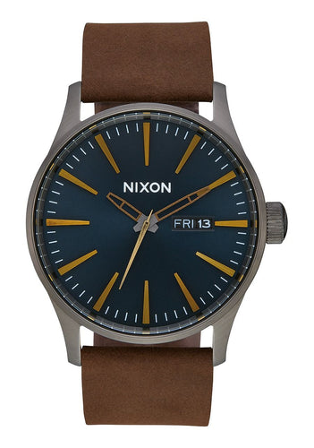 SENTRY LEATHER , 42 MM Gunmetal / Indigo / Brown A105-2984