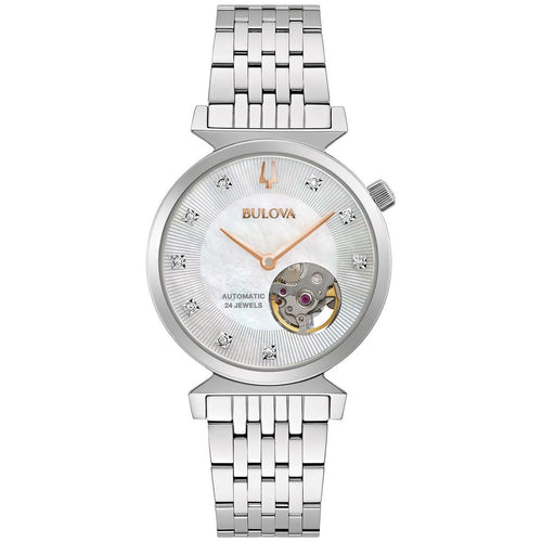 Bulova Ladies' Automatic Regatta Mother-of-Pearl Diamond Dial Stainless Steel Watch 96P222