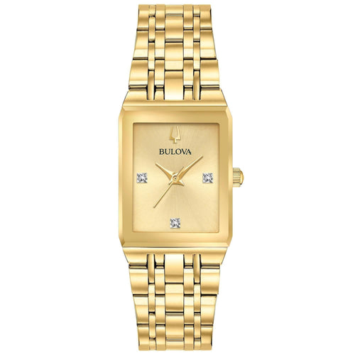 Bulova Ladies' Futuro Quadra Rectangular Case Yellow Gold-Tone Stainless Steel Watch 97P140