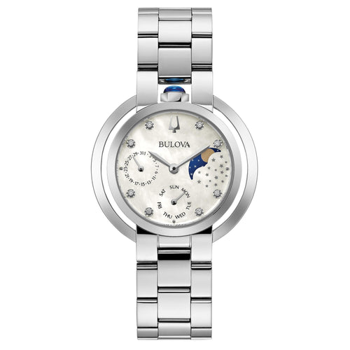 Bulova Ladies' Rubaiyat Diamond Moon Phase Stainless Steel Watch 96P213