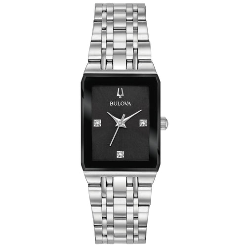 Bulova Ladies' Futuro Quadra Diamond Rectangular Case Stainless Steel Watch 96P202
