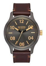 Nixon 42 mm Patrol Leather Watch Gunmetal/Gold A1242-595
