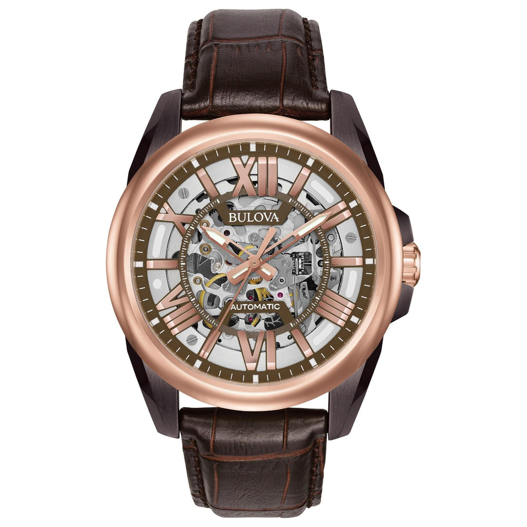 Bulova Men's Classic Sutton Automatic Rose Gold-Tone and Leather Watch 98A165
