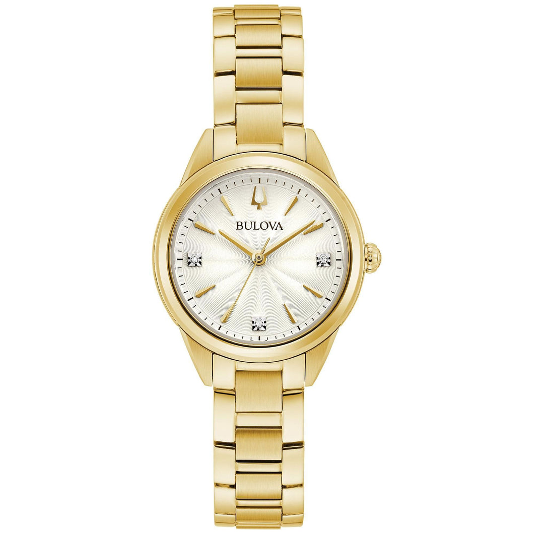 Bulova Ladies Classic Sutton Diamond-Accent Gold-Tone Bracelet Watch 97P150