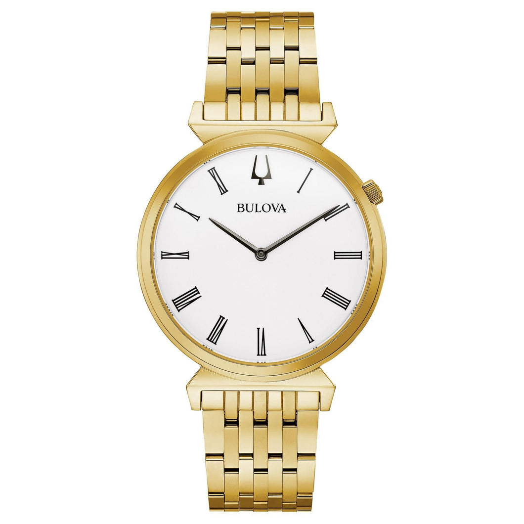 Bulova Men's Regatta Gold-Tone Watch with White Dial 97A153
