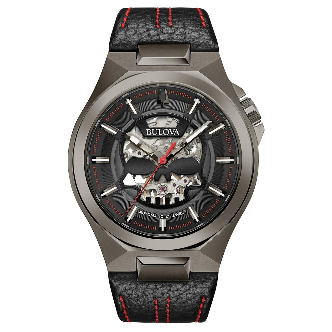 Bulova Men's Maquina Automatic Black Leather Strap Watch 98A237
