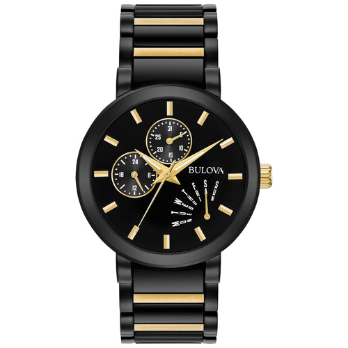 Bulova Men's Futuro Black and Yellow Gold-Tone Stainless Steel Watch 98C124