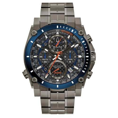 Bulova Men's Precisionist Grey Blue Ion-Plated Stainless Steel Watch 98B343