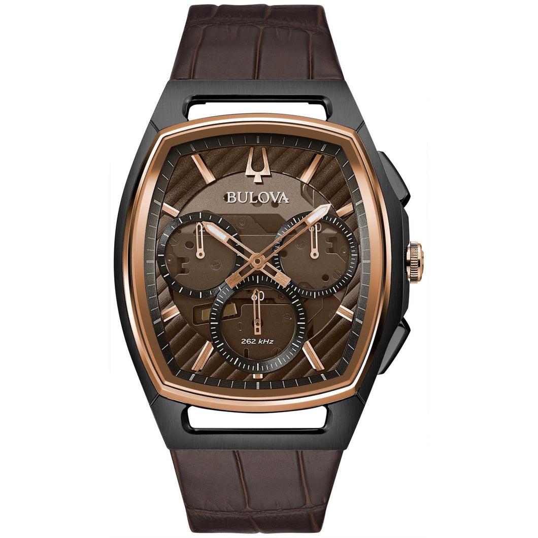 Bulova Men's CURV Chronograph Brown Leather Strap Watch 98A264