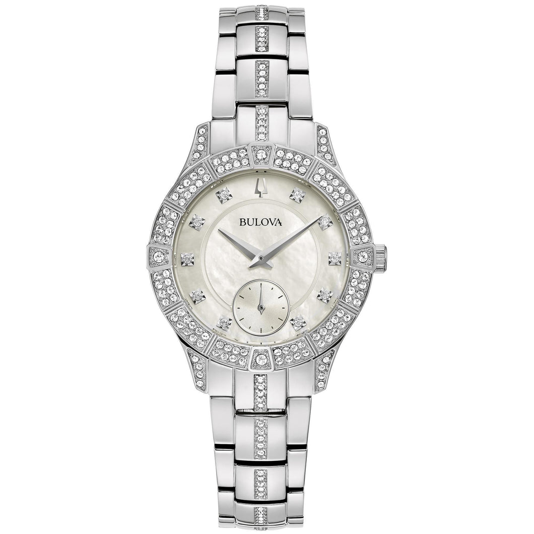 Bulova Quartz Crystal White Mother of Pearl Dial Ladies Watch 96L291