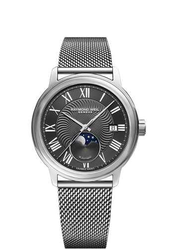 Maestro Moon Phase Men's Grey Automatic Mesh Steel Watch, 40mm 2239M-ST-00609