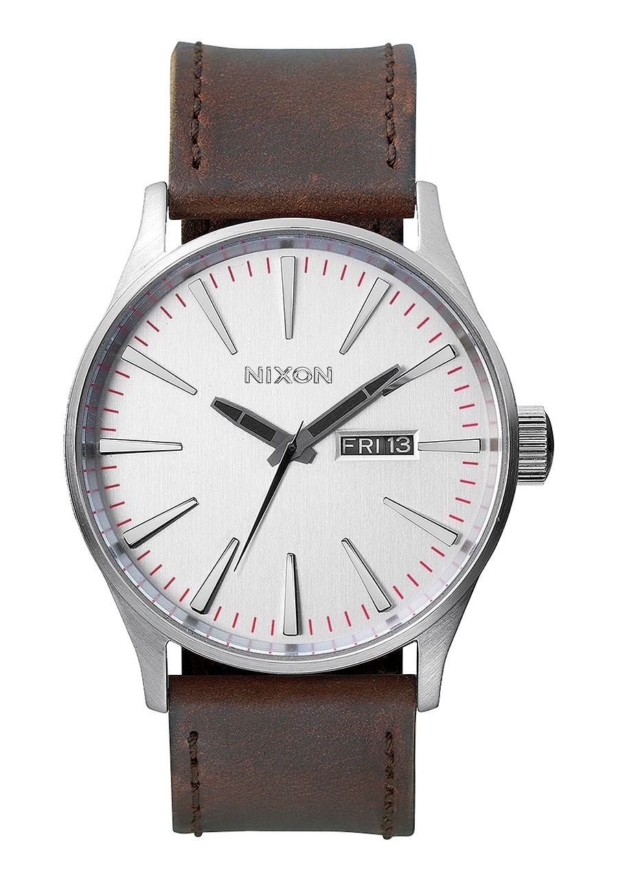 SENTRY LEATHER , 42 MM Silver / Brown A105-1113